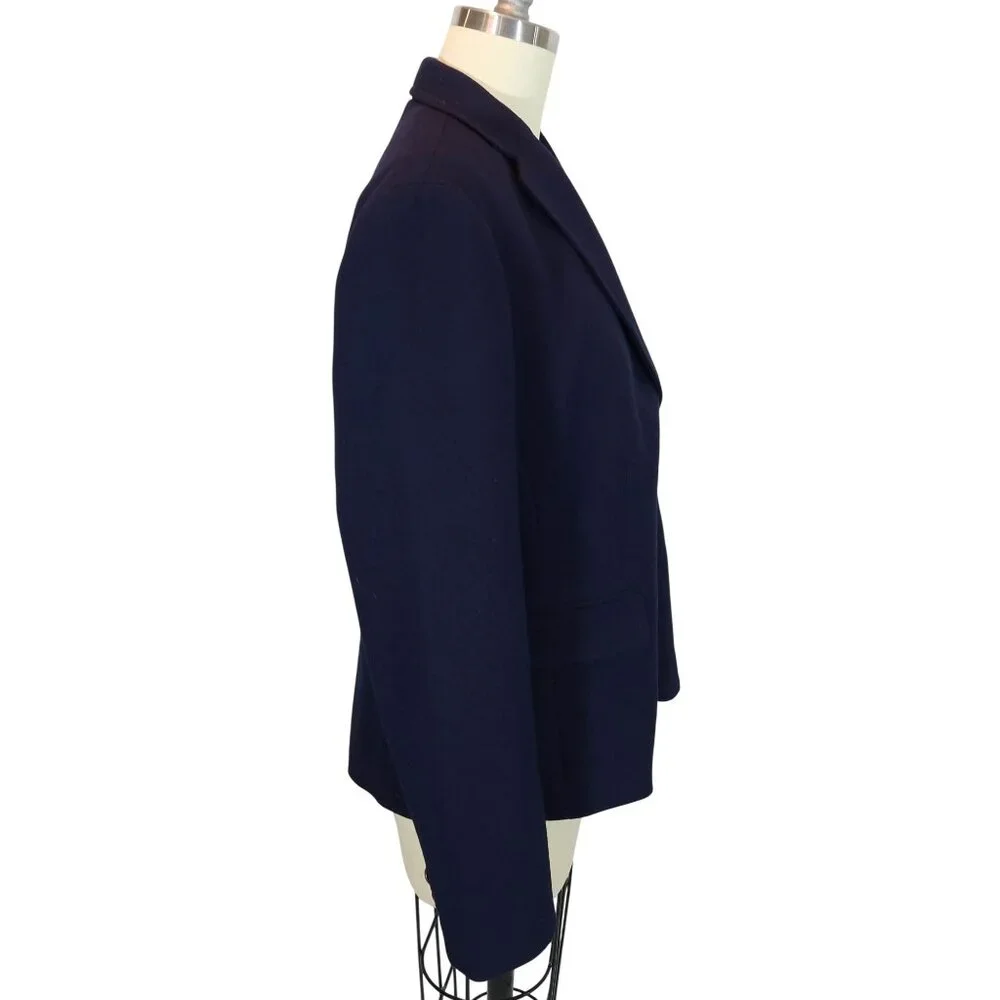 TALBOTS Navy Blue Ponte Knit Ornate Button Blazer Size 8 Nautical Preppy Office - Picture 2 of 9